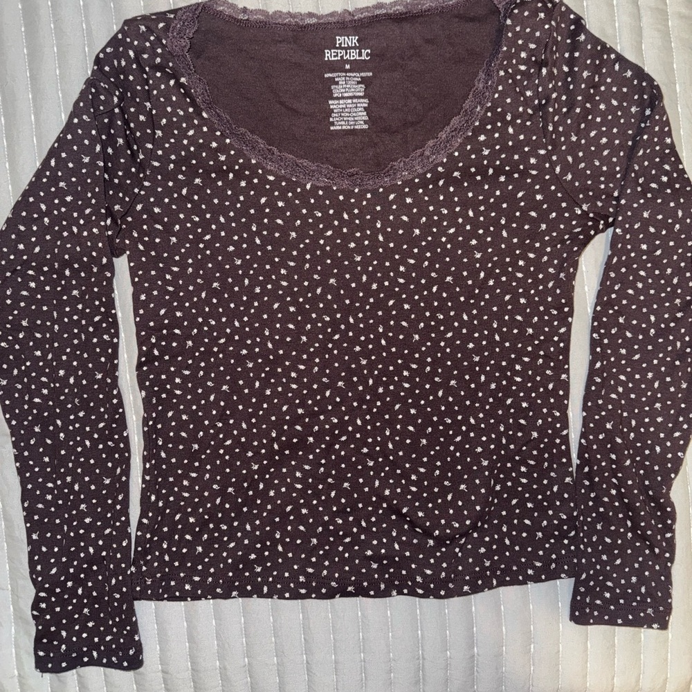 Pink Republic Women's Dark Brown Floral Dot Long Sleeve Top